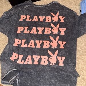 PLAYBOY Charcoal Tee with Pink Logo
